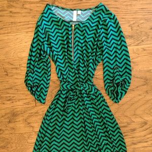 Tacera Dress Small Chevron Belt Front Zip